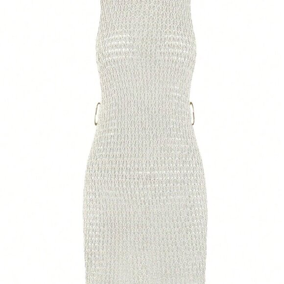 White Women's Sexy Backless Knit Mini Dress Cut Out Circle Beachwear - Picture 5 of 7